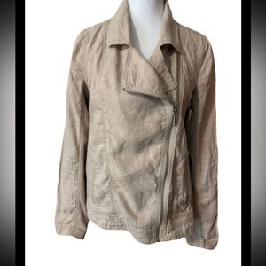 Calvin Klein Tan Cotton 100% Linen Asymmetrical Zip Moto Jacket Size M Medium